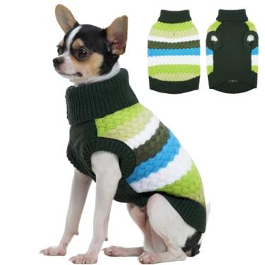 Imagem de Kuoser Suéter para cães, suéter PP para cães de estimação, pulôver de malha quente, gola rolê clássica, roupa de Natal com espessamento macio, roupa térmica para clima frio para cães pequenos, verde