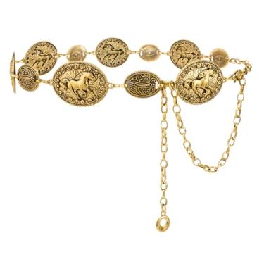 Imagem de YooAi Cinto feminino Western Metal Concho com corrente de vaqueira para vestidos, jeans, roupa de concerto country, Dourado, Fit waist up to 50"