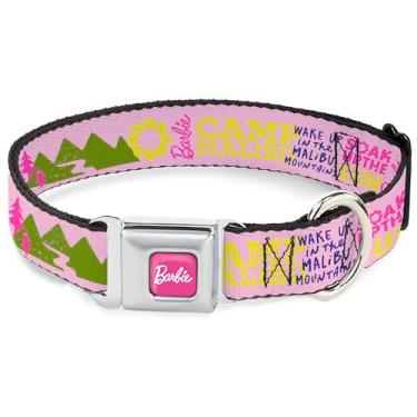 Imagem de Coleira para animais de estimação Mattel, fivela de cinto de segurança de metal, citações e ícones Barbie Camp Malibu rosa multicolorido, 40,6 a 58 cm de largura