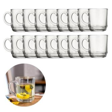 Imagem de Jogo 18 Canecas Bebidas Cafe Cha 250ML Vidro Transparente Grosso - PRA