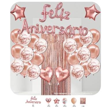 Imagem de Balões Kit Festa Rose Gold Metal Decoração De Festa Romântica com Balão Metalizado Balões de Aniversário e Arco Para Decoração de Festa (26PCS)