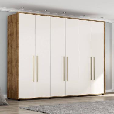 Imagem de Guarda Roupa Roupeiro Casal 6 Portas 6 Gavetas Coimbra Freijó Off White Politorno Móveis
