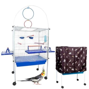 Imagem de Viveiro Gaiola Pássaro Calopsita Triplex com Capa (Branco-Azul)