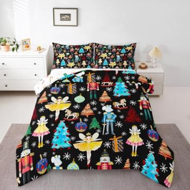 Imagem de Feelyou Conjunto de edredom de Natal, quebra-nozes, solteiro, quebra-nozes para meninos, adolescentes, soldado, príncipe rato, fada, respirável, preto, conjunto de edredom para decoração de quarto