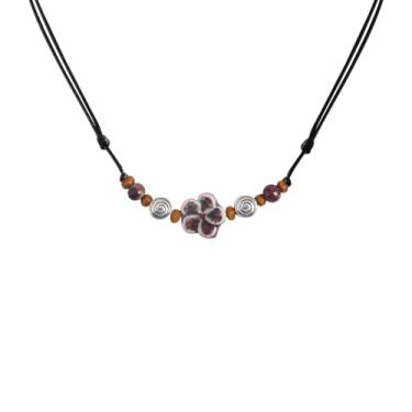 Imagem de Gracayfr Colar boêmio de cerâmica com contas, floral, espiral, espiral, Y2K, hippie, ajustável, preto, cordão, gargantilha para mulheres, Zinco, Sem Pedra Preciosa