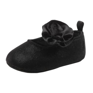 Imagem de Josmo Sandálias infantis para meninas, sola macia, primeiro andador, laço, flor, glitter, sapatilhas, para recém-nascidos, tamanho 2-4, Preto, 17