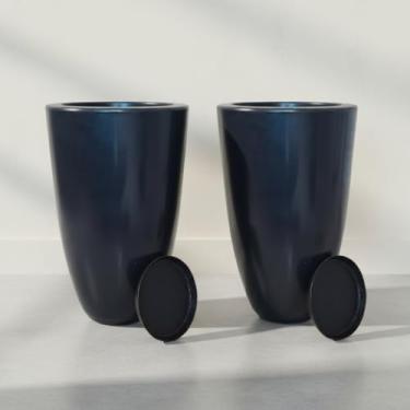 Imagem de Kit 2 Vasos Coluna Luxo Polietileno Marmorizado Jardim Planta Flores Natural e Artificial Sala Escriório Varanda Área Externa e Interna 50cm Estilo Vietnamita (Preto)