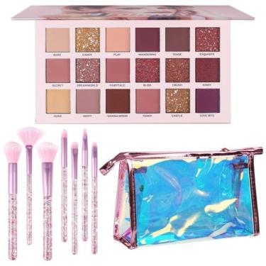 Imagem de Kit de maquiagem UCANBE 18 cores nude Eyeshadow +7 pincéis + bolsa