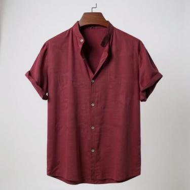 Imagem de Camisa Social Gola Padre Masculina Manga Curta Aspecto Linho - Volgue,