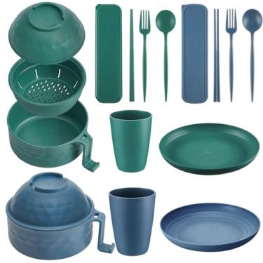 Imagem de Romooa Conjunto de panela de ramen de micro-ondas para micro-ondas com canudo de trigo e tigela de ramen de 935 g, pratos, copos e caixa de talheres, pode ser lavado na lava-louças, dormitório