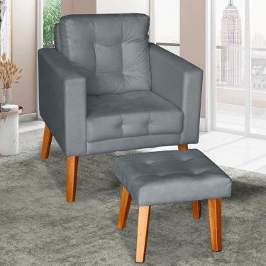 Imagem de Sofá/poltrona/cadeira Decorativa Glamour Dubai Com Puff E Pés Em Madeira Cinza