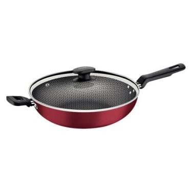 Imagem de Wok Tramontina Loreto com Tampa de Vidro 28cm 3,3L Vermelho