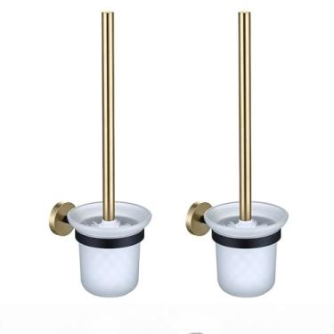 Imagem de Suporte para escova de vaso sanitário com copo de vidro, suporte para rolo de papel higiênico de parede, gancho para cabide de roupão de aço inoxidável, acessórios de banheiro, 2 peças de suporte par