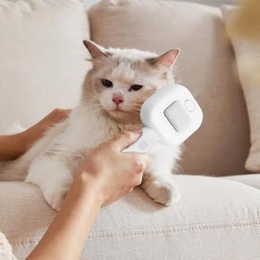 Imagem de Escova a vapor 3 em 1 para cães, pente para gatos com botão de liberação, pente para remoção de pelos para cabelos longos e curtos, reduz a queda, remove a estática (cinza)