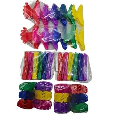 Imagem de kit 60 acessórios de piranha bico de pato presilha salão tridente prendedor de cabelo(arcoiris)
