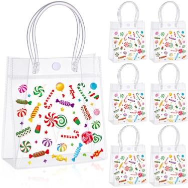 Imagem de Sweetude 24 sacos de presente de PVC com alças 14 × 19 × 7,8 cm sacolas reutilizáveis transparentes para festa (Natal candy)