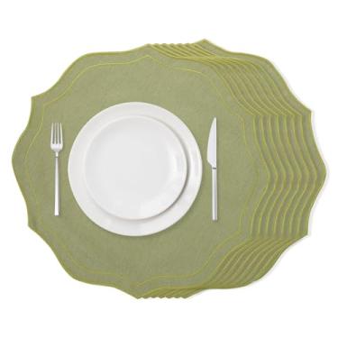 Imagem de Conjunto de 8 jogos americanos de linho de algodão, tapetes de mesa redondos de pano recortado de 38 x 38 cm, lavável na máquina, tapetes de tecido resistente a vincos para casamento, verão, chá de