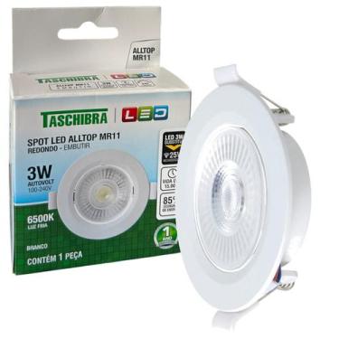 Imagem de Spot Led Redondo Embutir 3W MR11 Luz Branca 6500K - TASCHIBRA