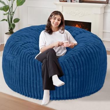 Imagem de Homguava Cadeira de pufe de 1,5 m, saco de feijão grande de 1,8 m, cadeiras gigantes para adultos com enchimento de espuma de memória, confortáveis e grandes, pufes macios com capa de pelúcia com fio