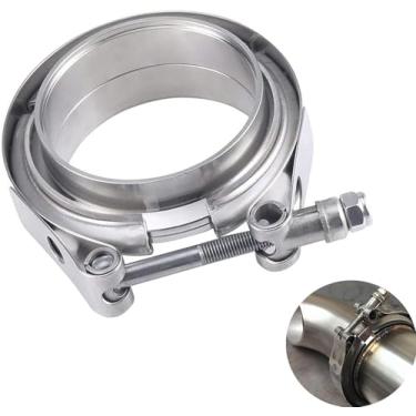 Imagem de Braçadeira de banda V de aço inoxidável de 6,5 polegadas, conjunto de flange fêmea macho, braçadeira de banda V de 6,5 polegadas com flanges para sistemas de escape Turbo Downpipes (6,3 cm)