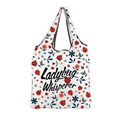Imagem de MBMSO Sacola de compras reutilizável joaninha Whisperer Presentes para amantes de insetos Lady Bug bolsa dobrável joaninha inseto presente (Ladybug F-bag)