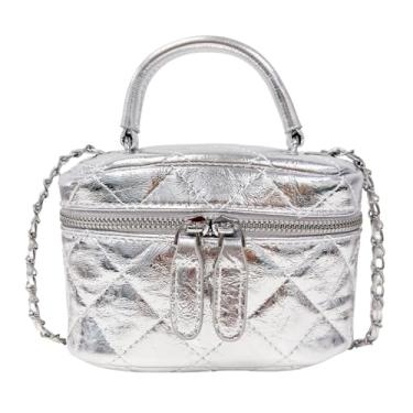 Imagem de ModaBay Pequena bolsa tiracolo de couro acolchoada para mulheres, linda mini bolsa de ombro com alça superior elegante bolsa transversal, Prata, Small