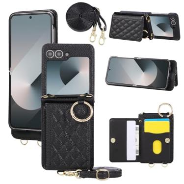 Imagem de Asuwish Capa para celular Samsung Galaxy Z Flip 6 5G 2024 capa carteira e alça de ombro transversal anel fivela suporte suporte cartão acessórios para celular ZFlip6 Z6 G Flip6 ZFlip 6Z mulheres