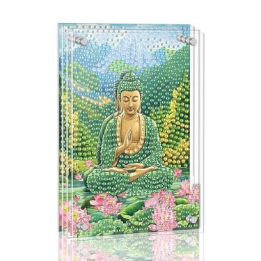 Imagem de Ginfonr Kit de pintura de arte de diamante DIY Acrylayers para adultos, Buda de lótus, 4 camadas, acrílico magnético, pintura de diamante, decoração de mesa com efeito de profundidade dinâmica