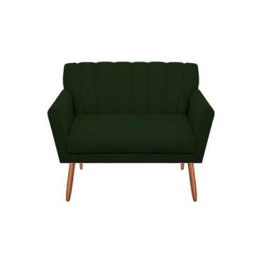 Imagem de Namoradeira Decorativa Cecília Suede Verde 2 Lugares Pés Madeira Mz De