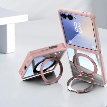 Imagem de Capa protetora para Galaxy Z Flip6 com suporte magnético 360 e suporte de TPU (para Galaxy Z Flip6/rosa)