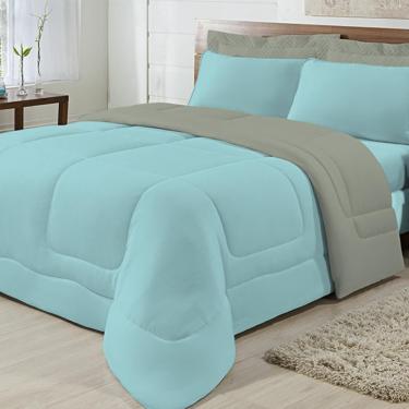 Imagem de Kit 03 Peças Edredom Casal King Azul Claro com Cinza