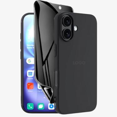 Imagem de Kit Capa Capinha Case Proteção Premium Preta Anti Impactos + Película de Cerâmica Fosca Privacidade Não Quebra, Anti Riscos (iPhone 16 Plus)