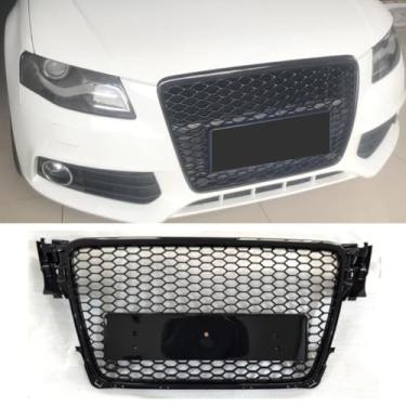 Imagem de Grade de para-choque de carro tiras decorativas kit de carroceria grade de corrida grade de para-choque dianteiro compatível com A4 B8 2009-2012 parte externa (prata preta)