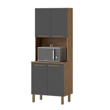 Imagem de Paneleiro Cozinha Clarice 4 Portas Amêndoa Grafite - Milani Movelaria