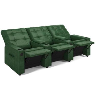 Imagem de Poltrona do Papai Reclinável Cinema 3 Lugares Manual Baú USB Haifa F05 Facto Verde Musgo -Lyam Decor