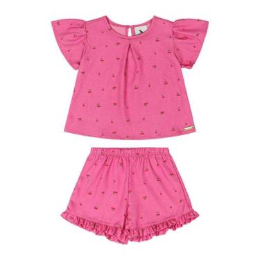 Imagem de Conjunto Blusa e Short Cerejas Bebê Quimby, Rosa, 3