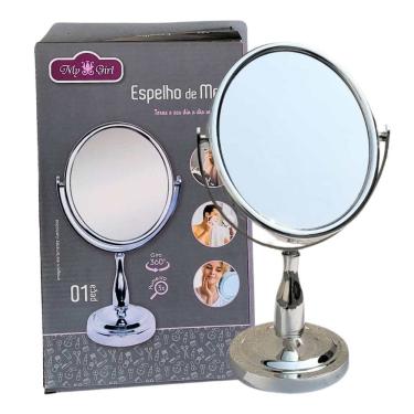 Imagem de Espelho de Mesa My Girl Dupla Face Aumento 3x Gira 360 17cm - AFA0201