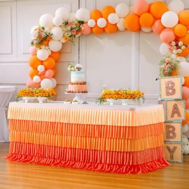 Imagem de Saia de mesa Ruffle Fall Toalha de mesa de 14 pés para mesa retangular