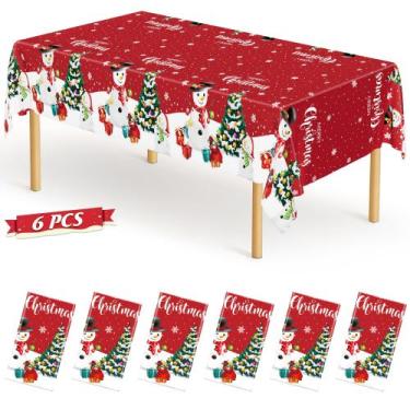 Imagem de Pacote com 6 toalhas de mesa de Natal QZYL 137x274 cm com design de bo