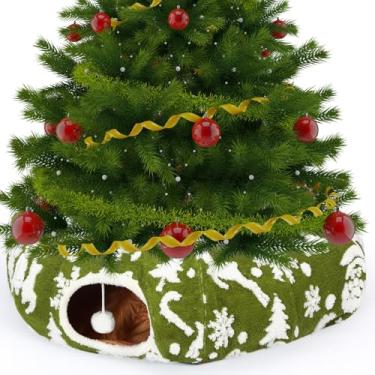 Imagem de Yeyeplum Cama de túnel para gatos de 0,9 m, túnel de donut, túnel circular fofo para gatos com tapete e bola, brinquedos de playground para gatinhos, gatos, filhotes, furões, coelhos (verde, alce)