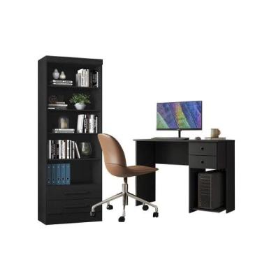 Imagem de Escrivaninha 2 Gavetas e Livreiro Multiuso 2 Gavetas Preto - Qmovi