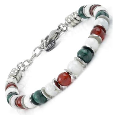 Imagem de 10:10 Pulseira com contas para homens e mulheres – Pedra preciosa natural e aço inoxidável – ajustável, durável e elegante – feita na Itália, Adjustable, Aço inoxidável Pedra, malaquita - pedra da lua