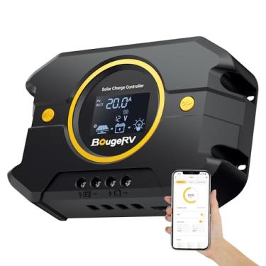 Imagem de BougeRV Controlador de carga solar Li 20A PWM 12V 24V, regulador de painel solar com visor retroiluminado, porta USB, parâmetro ajustável, para lítio, AGM, SLD, bateria de gel, para RV, off-gird