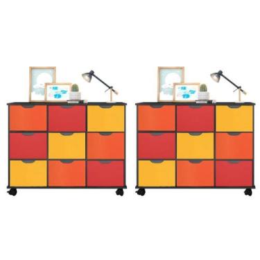 Imagem de Kit 2 Nichos Organizadores com 9 Gavetas Preto/Colorido - Qmovi