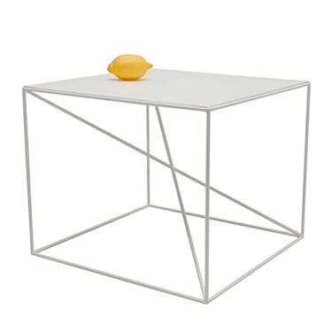 Imagem de Mesa de centro de design simples, mesa de centro quadrada de ferro forjado, mesa de chá industrial, sofá, canto lateral, mesa lateral de café, usada para escritório, sala de estar, quarto, varanda