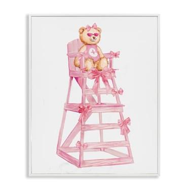 Imagem de Stupell Industries Urso de pelúcia salva-vidas arte giclée emoldurada branca, design por Ziwei Li, 14 x 11