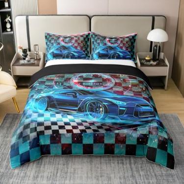 Imagem de Feelyou Conjunto de capa de edredom infantil de carro de corrida 100% algodão, tamanho Queen, para decoração de quarto de adolescentes e meninos, carros esportivos, capa de edredom de carros de