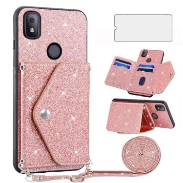 Imagem de Asuwish Capa de telefone para T-Mobile Revvl 4 capa carteira com protetor de tela de vidro temperado e alça transversal com glitter, suporte para cartão Tmobile Revvl4 T Mobile Revell Four TCL Revll4