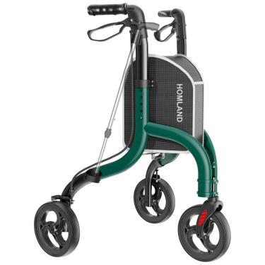 Imagem de Andador Dobrável para Idosos de 3 Rodas com Suporte para Bengala e Altura Ajustável, HOMLAND, Verde