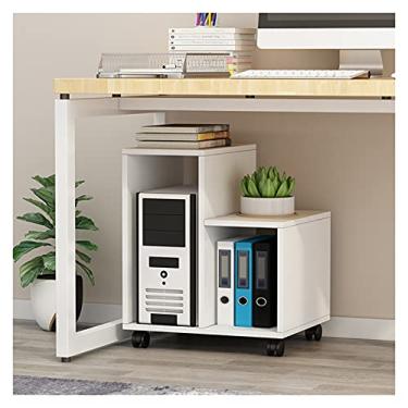 Imagem de Suporte para PC Suporte de CPU de madeira Rack de armazenamento sob a mesa de CPU Capa de CPU Suporte removível de PC Host Suporte de chão com 4 rodas giratórias (Cor: Branco)